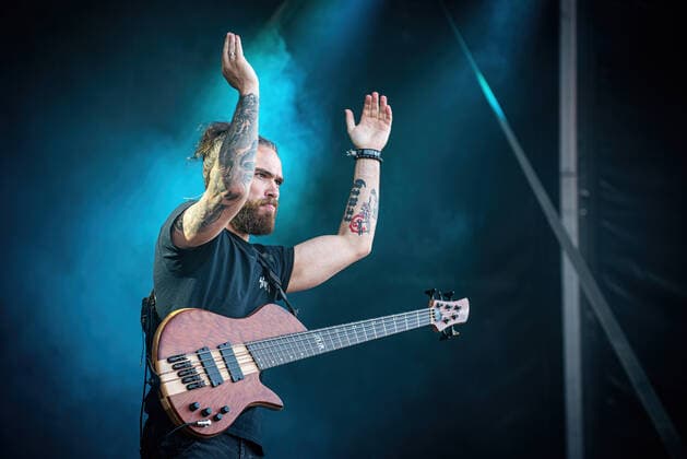 Jinjer live at Copenhell 2022, Copenhagen, Denmark Copenhagen, Denmark. 18th, June 2022. The Ukrainian heavy metal band Jinjer performs a live concert during the Danish heavy metal festival Copenhell 2022. Here bass player Eugene Abdukhanov is seen live on stage. Copenhagen Denmark  Copyright: xGonzalesxPhoto SebastianxDammarkx