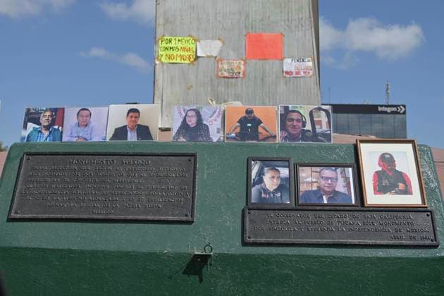 May 9, 2022, Tijuana, Baja California, Mexico: Local journalists gather to protest the killing of three Mexican journalists this week; eleven dead this year alone, LuoÂ­s Enrique RamoÂ­rez Ramos from the state of Sinaloa and Veracruz reporter Yesenia Molinedo Falconi and camerawoman Sheila Johanna GarcoÂ­a Olivera on Monday, May 9, 2022 in Tijuana, Baja California. Tijuana Mexico - ZUMAm180 20220509_zip_m180_002 Copyright: xCarlosxA.xMorenox