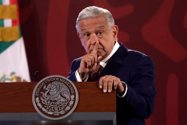 June 20, 2022, Mexico City, Mexico City, Mexico: June 20, 2022, Mexico City, Mexico: Mexican President, Andres Manuel Lopez Obrador, talks during his daily briefing conference at national palace. On Jun 20, 2022 In Mexico City, Mexico. Mexico City Mexico - ZUMAe321 20220620_zia_e321_012 Copyright: xLuisxBarronx xEyepixxGroupx