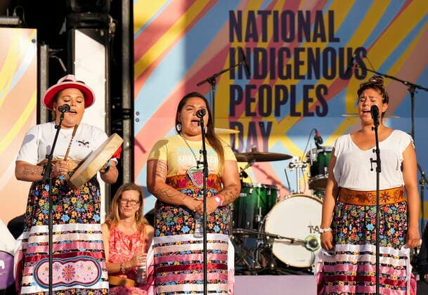 June 21, 2022, MISSISSAUGA, ON, CANADA: Manitou Mkwa Singers sing on stage during National Indigenous Peoples Day in Mississauga, Ont., on Tuesday, June 21, 2022. MISSISSAUGA CANADA  - ZUMAc35_ 20220621_zaf_c35_118 Copyright: xNathanxDenettex