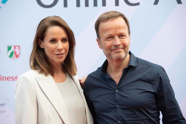 Natalie AMIRI, presenter, Georg RESTLE, presenter, ,,Monitor,, ARD WDR red carpet, red carpet show, presentation of the Grimme Online Awards 2022 on 23 06 2022 in the Flora Koeln,