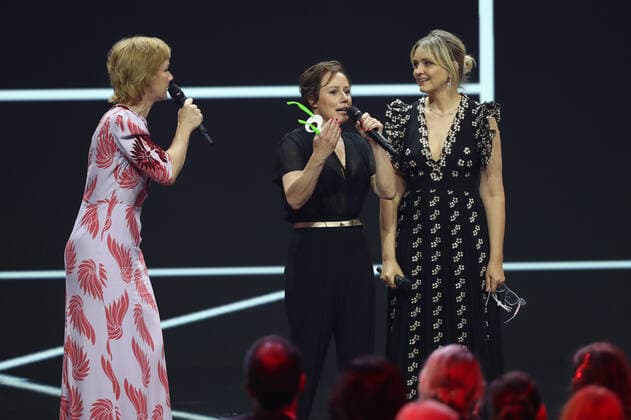 German Film Award 2022 BERND EICHINGER PRIZE Sandra HuÌˆller, Laura Tonke, Eva LoÌˆbau at the Lola German Film Award 2022 ceremony at the Palais am Funkturm in Berlin 24 06 2022 Copyright: xEventpressx