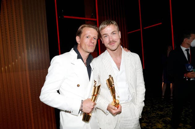 German Film Award 2022 Alexander Scheer and Albrecht Schuch at the party during the Lola German Film Award 2021 ceremony at the Palais am Funkturm in Messe Berlin Copyright: xEventpressxGolejewskix