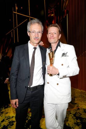 German Film Award 2022 Bernhard Docke and Alexander Scheer at the party during the Lola German Film Award 2021 ceremony at the Palais am Funkturm in Messe Berlin Copyright: xEventpressxGolejewskix
