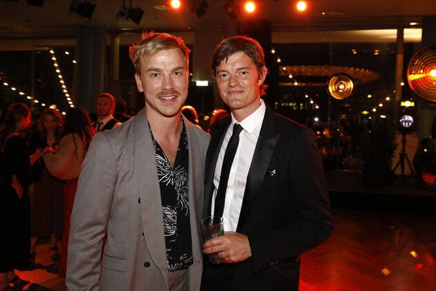 Albrecht Schuch and Sam Riley at the German Film Award Lola Aftershow Party on 24 06 2022 in Berlin German Film Award 2022 in Berlin Lola Aftershow Party