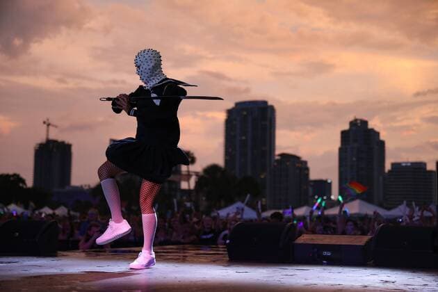 June 24, 2022, St. Petersburg, Florida, USA: A masked dancer performs with Nadezha Tolokonnikova as Pussy Riot during St. Pete Pride s concert on Friday, June 24, 2022 in St. Petersburg. St. Petersburg USA - ZUMAs70_ 20220624_zan_s70_117 Copyright: xLaurenxWittex