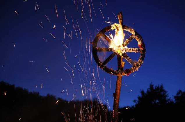 KRASNODAR TERRITORY, RUSSIA â€“ JUNE 25, 2022: Burning a solstice sign during the Kupala na Kubani festival of Slavic culture in the village of Vozrozhdeniye. Dmitry Feoktistov TASS  TS137C1A