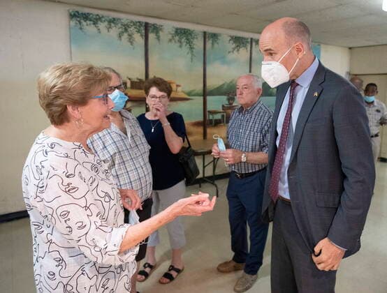 June 27, 2022, Montreal, PQ, Canada: Federal Health Minister Jean-Yves Duclos speaks to seniors before announcing more funding for long term care facilities on Monday, June 27, 2022 in Montreal. Montreal Canada  - ZUMAc35_ 20220627_zaf_c35_027 Copyright: xRyanxRemiorzx