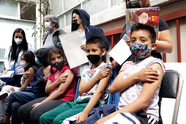 June 27, 2022, Mexico City, Mexico City, Mexico: June 27, 2022, Mexico City, Mexico: Children wait in observation room after receive the Pfizer dose against Covid-19 disease during the mass vaccination campaign for children of 10 and 11-year-olds inside at the Dr. Juan Duque de Estrada Health Center. On Jun 27, 2022 In Mexico City, Mexico. Mexico City Mexico - ZUMAe321 20220627_zia_e321_020 Copyright: xLuisxBarronx xEyepixxGroupx