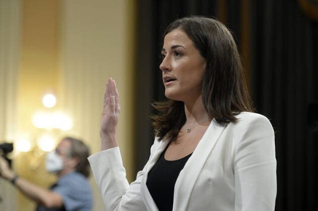 Cassidy Hutchinson, former aide to President Donald Trump s Chief of Staff Mark Meadows, is sworn in to testify in front of the House select committee investigating the Jan. 6 attack on the U.S. Capitol as the committee holds its first public hearing to its findings of a year-long investigation, on Capitol Hill in Washington, DC on Tuesday, June 28, 2022. The committee interviewed more than 1000 people in regards to the January 6, 2021 attack on Capitol that was an effort to overturn the results of the 2020 presidential election and the transfer of power.  WAP20220628386 BONNIExCASH