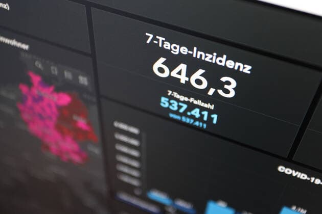 RKI dashboard, 7 day incidence is now 646.3 7 day incidence, RKI dashboard on a monitor on 29 06 2022 in Siegen Germany.