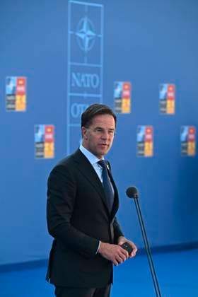 Prime Minister of Netherlands, Mark Rutte, addresses the media as he arrives to attend the first day of the NATO summit at IFEMA congress centre in Madrid, Spain, 29 June 2022. Heads of State and Government of NATO s member countries and key partners are gathering in Madrid from 29 to June to discuss security concerns like Russia s invasion of Ukraine and other challenges. Spain is hosting 2022 NATO Summit coinciding with the 40th anniversary of its accession to NATO. NATO summit in Madrid !ACHTUNG: NUR REDAKTIONELLE NUTZUNG!  Copyright: xFERNANDOxVILLARx GRAF022 20220629-17e3b8a3e6f54e2691828b38174048aef58ce8d1