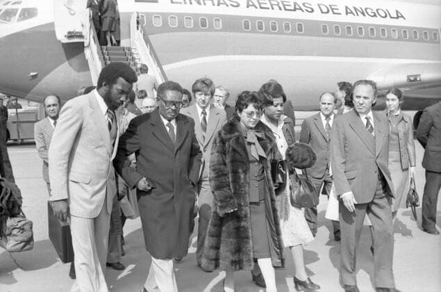 President of Angola Antonio Agostinho Neto s visit to Moscow 8226508 01.09.1979 President of the People s Republic of Angola, Antonio Agostinho Neto, arrives in Moscow for treatment. Deputy Chairman of the Presidium of the Supreme Soviet of the USSR Antanas Barkauskas (right) welcomes the guest at the airport. Lev Ivanov Moscow Russia  Copyright: xLevxIvanovx