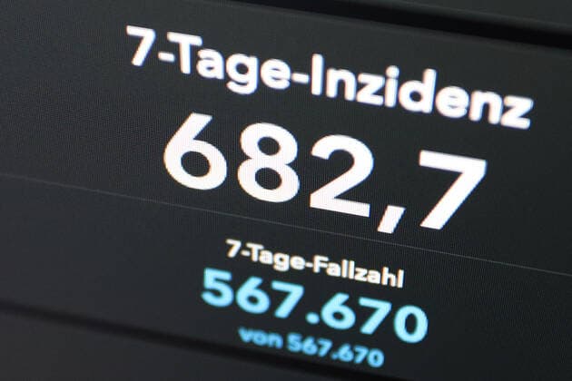 RKI dashboard, 7 day incidence is now 682.7 7 day incidence, RKI dashboard on a monitor on 01 07 2022 in Siegen Germany.
