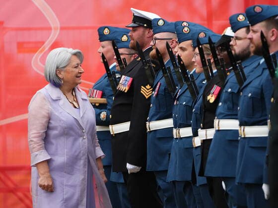 July 1, 2022, Ottawa, ON, CANADA: Mary Simon, Governor General of Canada, inspects a guard of honour during Canada Day celebrations in Ottawa on Friday July 1, 2022. Ottawa CANADA  - ZUMAc35_ 20220701_zaf_c35_010 Copyright: xSeanxKilpatrickx