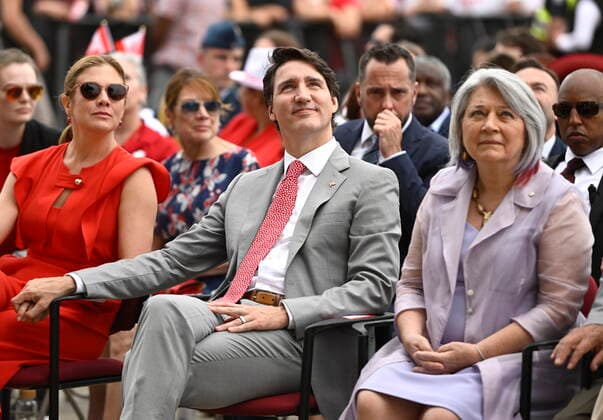 July 1, 2022, Ottawa, ON, CAN: Prime Minister Justin Trudeau, Sophie Gregoire Trudeau and Gov. Gen. Mary Simon take in the noon hour show during Canada Day celebrations at LeBreton Flats in Ottawa, on Friday, July 1, 2022. Ottawa CAN  - ZUMAc35_ 20220701_zaf_c35_119 Copyright: xJustinxTangx