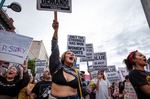 July 1, 2022, USA: Sheeleh Benally, 21, reacts marching on Central Avenue during the Emergency March: Abortion Access in All 50 States in Albuquerque, New Mexico on Friday, July 1, 2022. Demonstrators gathered to rally and march in demand of President Biden to take immediate emergency action for abortion rights. The event was hosted by the Party for Socialism and Liberation. USA - ZUMAab1_ 20220701_zaf_ab1_008 Copyright: xAlbuquerquexJournalx