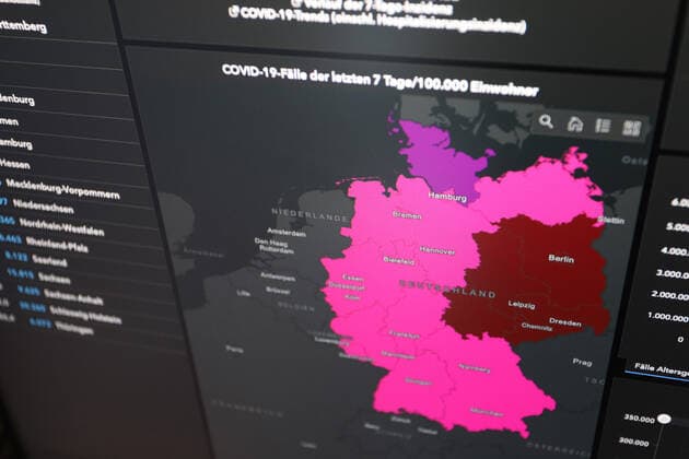 RKI dashboard, 7 day incidence is now 665.0 7 day incidence, RKI dashboard on a monitor on 03 07 2022 in Siegen Germany.
