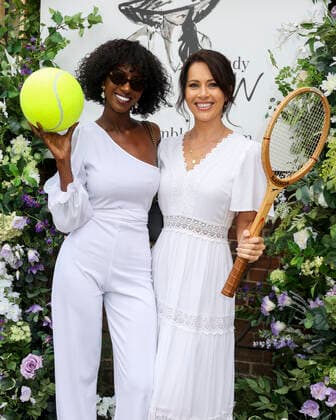 Sarah Mulindwa and Hayley Sparkes attend the Lady Wimbledon Tennis Party at Warren House Hotel in Kingston upon Thames in London. JULY 2nd 2022  CMYx22252
