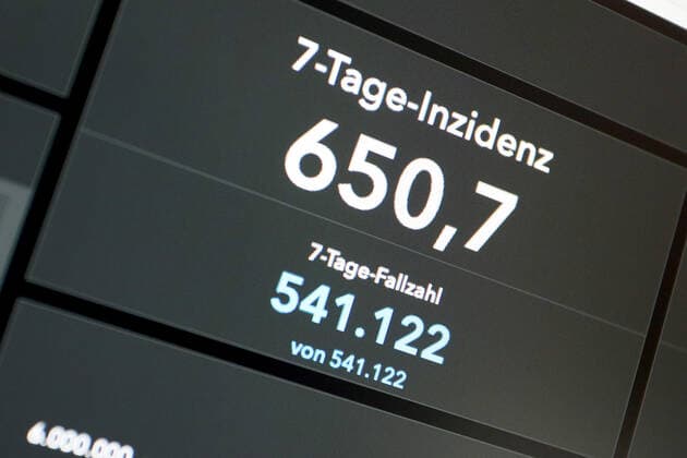 RKI dashboard, 7 day incidence is now 650.7 7 day incidence, RKI dashboard on a monitor on 04 07 2022 in Siegen Germany.