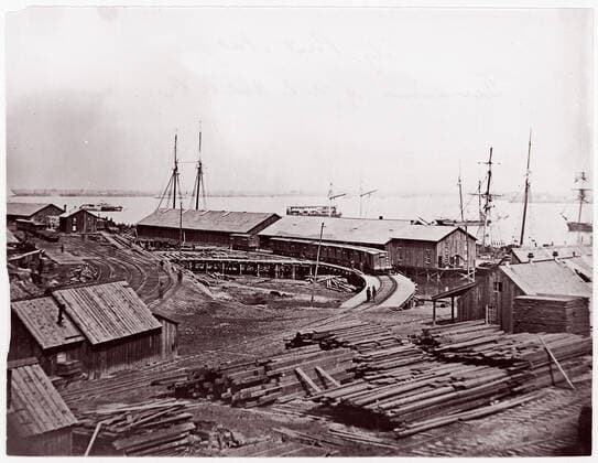 Terminus of U.S. Military Rail Road, City Point, Virginia 1861 65 Andrew Joseph Russell American. Terminus of U.S. Military Rail Road, City Point, Virginia 268263 Copyright: xpiemagsx Metbot-130299