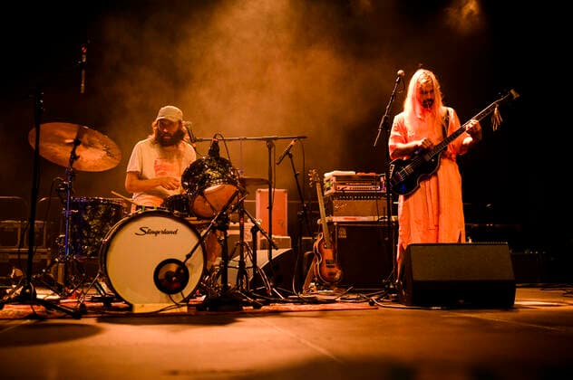 Big Thief concert in Berlin The US American band Big Thief gave a sold out concert at Huxleys Neue Welt in Berlin on 04 07 2022 In the picture James Krivchenia on drums and Max Oleartchik on bass , Berlin Berlin Germany Neukölln