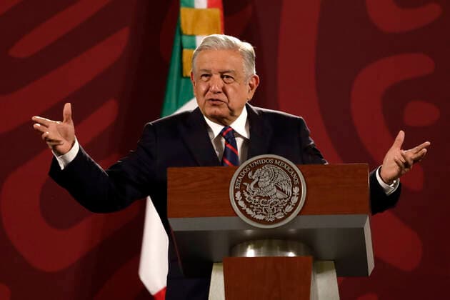 July 4, 2022, Mexico City, Mexico City, Mexico: July 4, 2022, Mexico City, Mexico: Mexican President Andres Manuel Lopez Obrador talking during his daily morning media conference at the National Palace. On Jul 4, 2022 In Mexico City, Mexico. Mexico City Mexico - ZUMAe321 20220704_zia_e321_033 Copyright: xLuisxBarronx xEyepixxGroupx