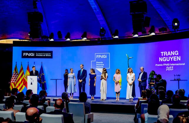 04-07-2022 Girona Queen Letizia and King Felipe and Princess Leonor and Princess Sofia at the 2022 Princess of Girona foundation awards ceremony in Barcelona. Â  Copyright: xPPEx