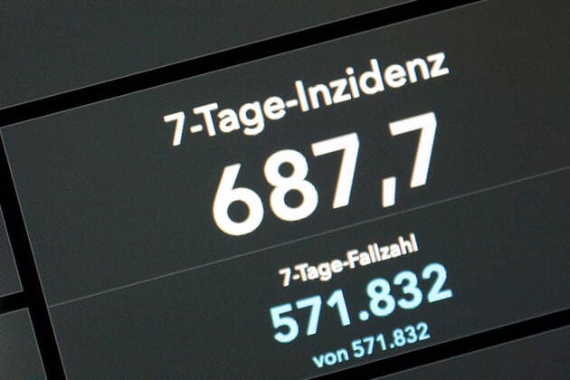RKI dashboard, 7 day incidence is now 687.7 7 day incidence, RKI dashboard on a monitor on 05 07 2022 in Siegen Germany.