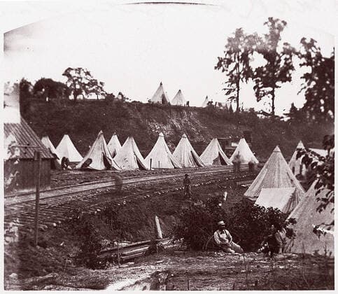 Camp of Construction Corps, U.S. Military Railroad at City Point 1861 65 Andrew Joseph Russell American. Camp of Construction Corps, U.S. Military Railroad at City Point 268191 Copyright: xpiemagsx Metbot-212181