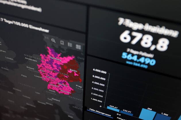 RKI dashboard, 7 day incidence is now 678.8 7 day incidence, RKI dashboard on a monitor on 06 07 2022 in Siegen Germany.