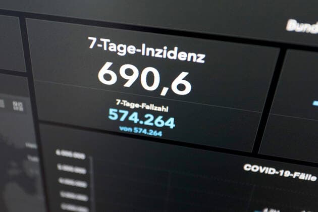 RKI dashboard, 7 day incidence is now 690.6 7 day incidence, RKI dashboard on a monitor on 07 07 2022 in Siegen Germany.