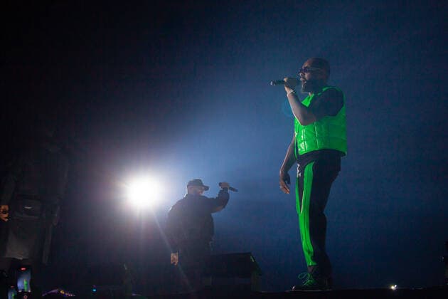 The music group Sexion d Assaut pictured on stage during the first day of the Les Ardentes music festival in Liege, Thursday 07 July 2022. The 15th edition of the festival is taking place from July 7 to July 10. The 2020 and 2021 editions of the festival had to be cancelled due to the Corona virus pandemic.  THOMASxMICHIELS 37120326