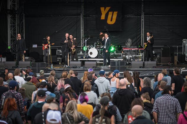 The German band Yellow umbrella performs during the Mighty Sounds music festival, which began in Tabor, Czech Republic, on July 8, 2022. (CTKxPhoto PetrxSkrivanek) CTKPhotoP2022070807870  SKR_014