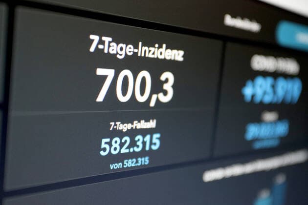 Incidence jumps to just over 700 RKI dashboard, 7 day incidence now at 700.3 7 day incidence, RKI dashboard on a monitor on 09 07 2022 in Siegen Germany