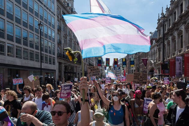 Trans Pride Protest In London LONDON, UNITED KINGDOM - JULY 09, 2022: Transgender people and their supporters march through central London during the fourth Trans Pride protest march for equality on July 09, 2022 in London, England. Protesters demonstrate against the exclusion of trangender people from conversion therapy ban, call for abolition of the equalities watchdog Equalities and Human Rights Commission (EHRC) after a series of damaging interventions on trans rights, and show solidarity with Texan parents of trans children after the governor Greg Abbott compared gender-affirming healthcare to child abuse. London Greater London United Kingdom  Copyright: xWIktorxSzymanowiczx originalFilename: szymanowicz-transpri220709_npFvp.jpg