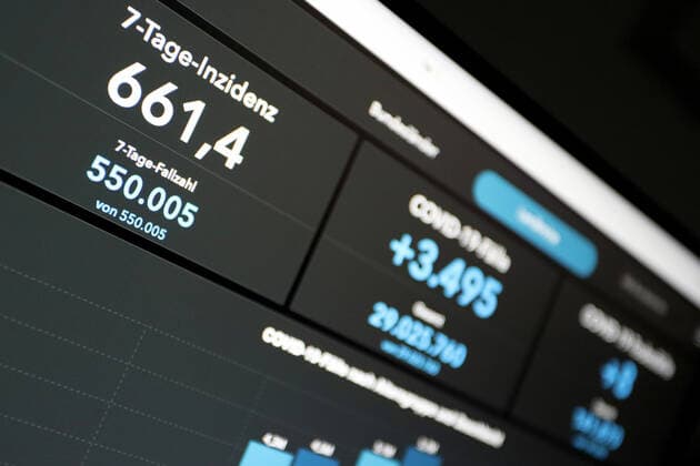 RKI dashboard, 7 day incidence is now 661.4 7 day incidence, RKI dashboard on a monitor on 11 07 2022 in Siegen Germany.