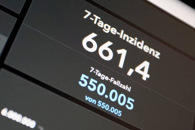RKI dashboard, 7 day incidence is now 661.4 7 day incidence, RKI dashboard on a monitor on 11 07 2022 in Siegen Germany.