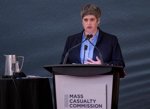 July 11, 2022, Halifax, NS, Canada: Senior commission counsel Emily Hill leads testiomony about the role of gender-based and intimate partner violence in mass shootings, at the Mass Casualty Commission inquiry into the mass murders in rural Nova Scotia on April 18 19, 2020, in Halifax on Monday, July 11, 2022. Gabriel Wortman, dressed as an RCMP officer and driving a replica police cruiser, murdered 22 people. Halifax Canada - ZUMAc35_ 20220711_zaf_c35_005 Copyright: xAndrewxVaughanx