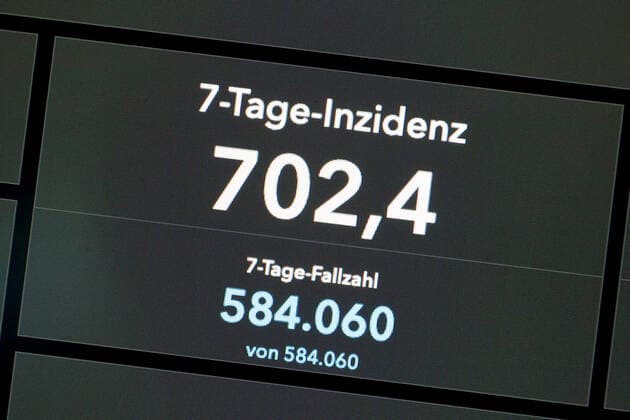 Dashboard of RKI, 7 day incidence is now 702.4 7 day incidence, dashboard of RKI on a monitor on 12 07 2022 in Siegen Germany.