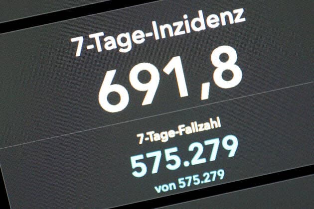 RKI dashboard, 7 day incidence is now 691.8 7 day incidence, RKI dashboard on a monitor on 13 07 2022 in Siegen Germany.