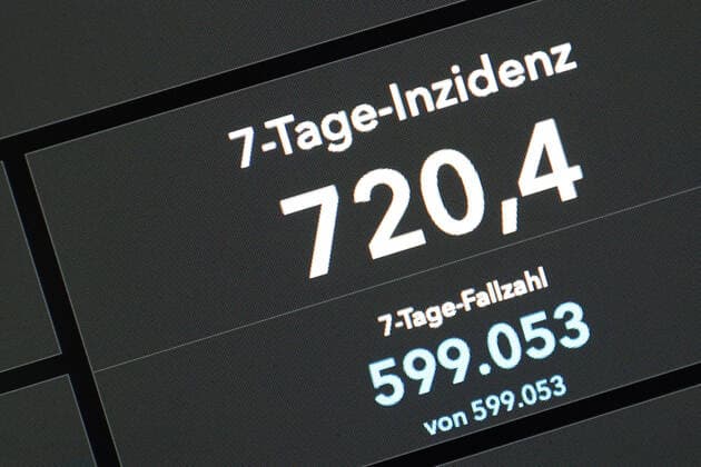 RKI dashboard, 7 day incidence is now 720.4 7 day incidence, RKI dashboard on a monitor on 14 07 2022 in Siegen Germany.
