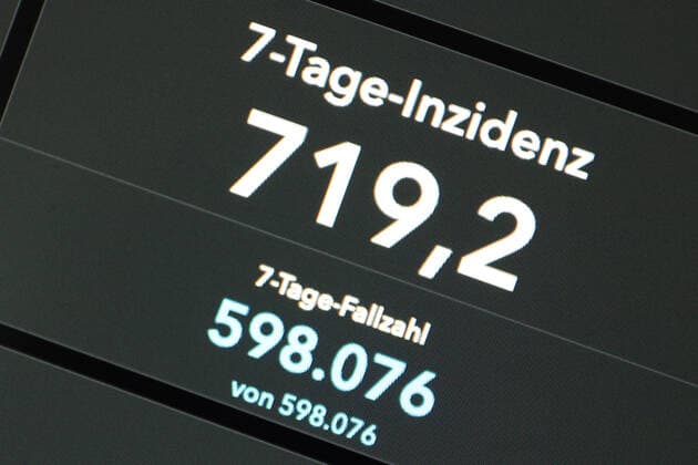 RKI dashboard, 7 day incidence is now 719.2 7 day incidence, RKI dashboard on a monitor on 15 07 2022 in Siegen Germany.