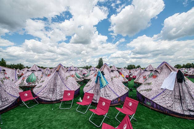 Illustration picture shows the Dreamville camping site during the first day of the Tomorrowland electronic music festival, Friday 15 July 2022, in Boom. The 16th edition of the festival takes place on three weekends at the De Schorre terrain in Boom, from 15 to 17 July, from 22 to 24 July 2022 and from 29 to 31 July. The festival had to be postponed for two years in the ongoing corona virus pandemic.  JONASxROOSENS 37506673