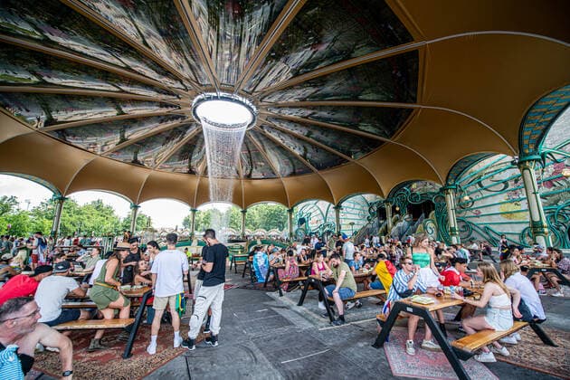Illustration picture shows a lounge area with a waterfall during the first day of the Tomorrowland electronic music festival, Friday 15 July 2022, in Boom. The 16th edition of the festival takes place on three weekends at the De Schorre terrain in Boom, from 15 to 17 July, from 22 to 24 July 2022 and from 29 to 31 July. The festival had to be postponed for two years in the ongoing corona virus pandemic.  JONASxROOSENS 37506775