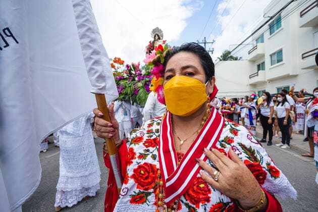 July 16, 2022, PLaya Del Carmen, Mexico City, Mexico: July 16, 2022, Playa del Carmen, Mexico: People take part during a procession as part of the celebrations of the Virgin of Carmen, patron saint of the city of Playa del Carmen, in the state of Quintana Roo, Like every year, residents of the region carry out this celebration on the occasion of the day of the Virgen of the Carmen. on July 16, 2022 in Playa del Carmen; Mexico. PLaya Del Carmen Mexico - ZUMAe321 20220716_zia_e321_004 Copyright: xNataliaxPescadorx xEyepixxGroupx