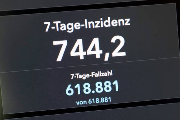 RKI dashboard, 7 day incidence is now 744.2 7 day incidence, RKI dashboard on a monitor on 19 07 2022 in Siegen Germany.