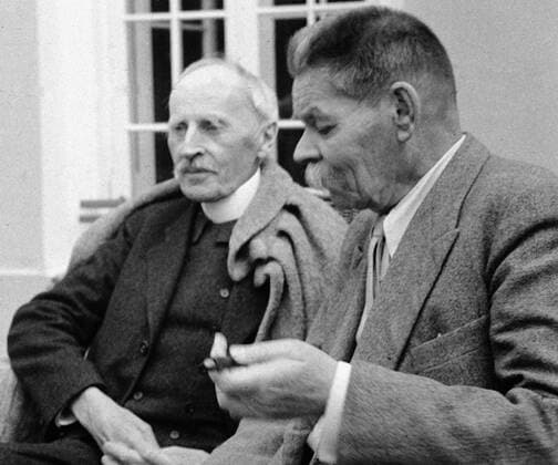 ROLLAND GORKY 6537 01.07.1935 Maxim Gorky at his country house with Romain Rolland, a French poet and public man. M. Bessmertniy Sputnik Moscow region Russia  Copyright: xM.xBessmertniyx