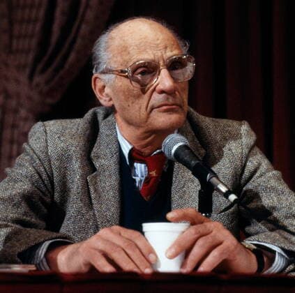 Arthur Asher Miller (1915 - 2005) American playwright, essayist and screenwriter in the 20th-century American theater. Among his most popular plays are All My Sons (1947), Death of a Salesman (1949), The Crucible (1953), and A View from the Bridge (1955, revised 1956). He wrote several screenplays and was most noted for his work on The Misfits (1961). The drama Death of a Salesman has been numbered on the short list of finest American plays in the 20th century. WorldxHistoryxArchive 1 1 1970 917_02_WHA_181_0444