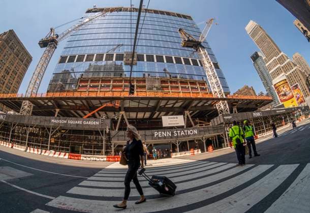 Penn Station in New York Travelers outside the under renovation Pennsylvania Station in New York on Tuesday, July 19, 2022. (  RichardxB.xLevine